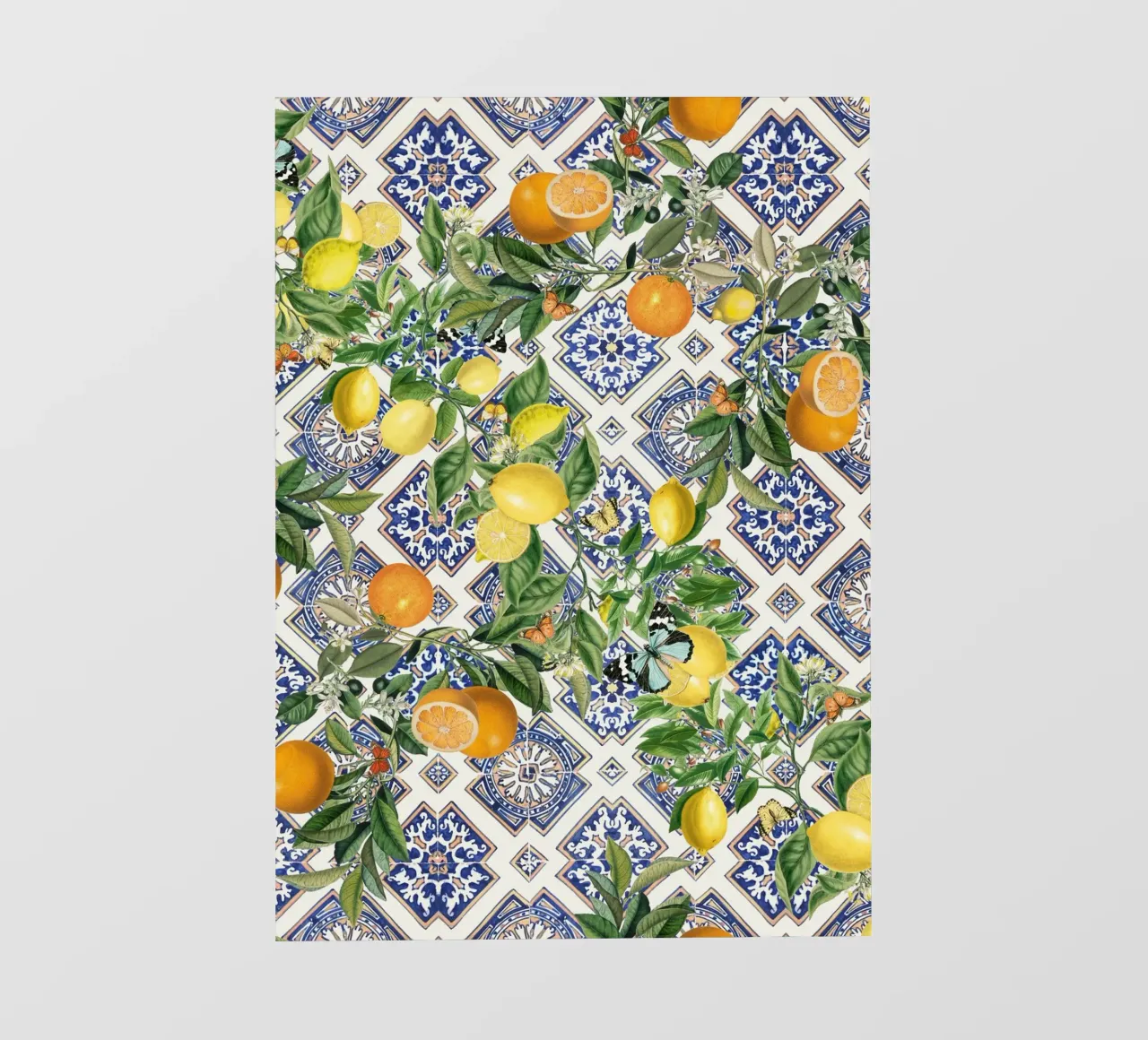 Limoni, agrumi e piastrelle blu pellicola backlit da Bloomery Decor