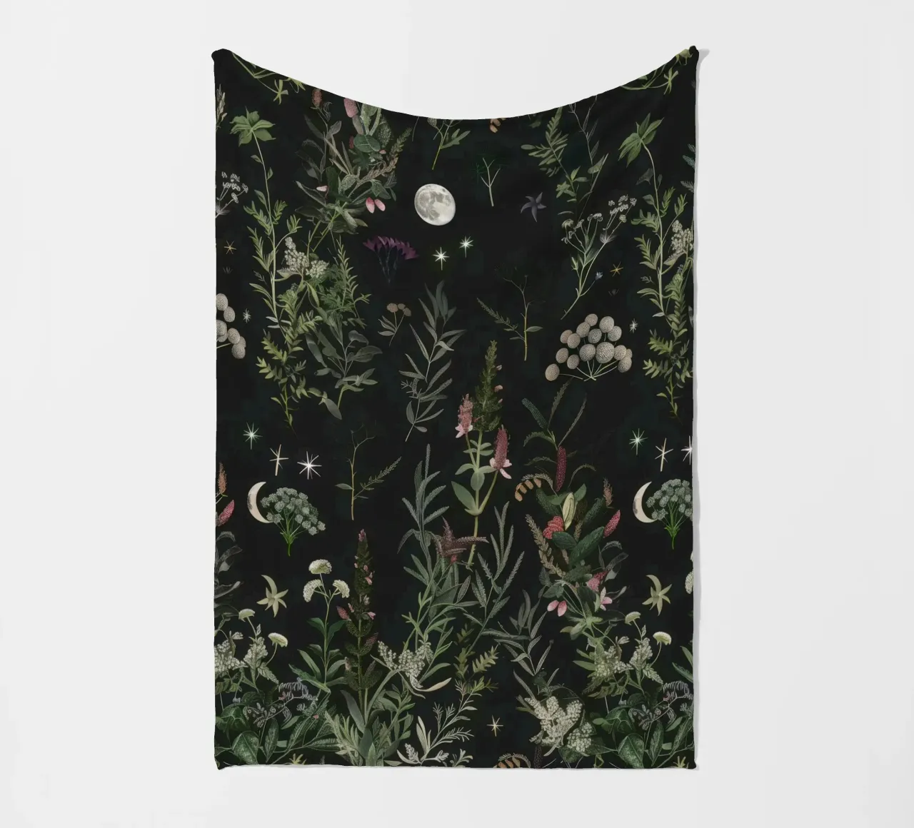 Luna Piena Stelle Botaniche Foresta Boho Retro Floreale coperta in pile da Gentle Echoes Art