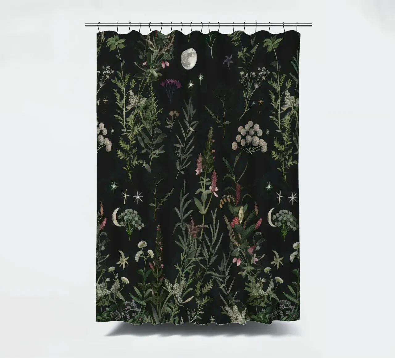 Luna Piena Stelle Botaniche Foresta Boho Retro Floreale tenda da doccia da Gentle Echoes Art