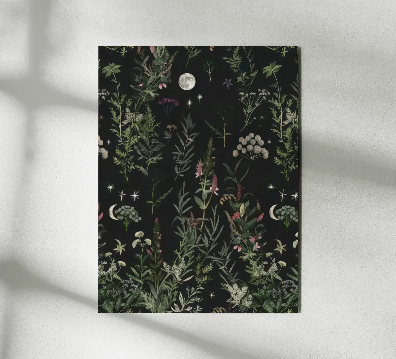 Luna Piena Stelle Botaniche Foresta Boho Retro Floreale alluminio dibond da Gentle Echoes Art