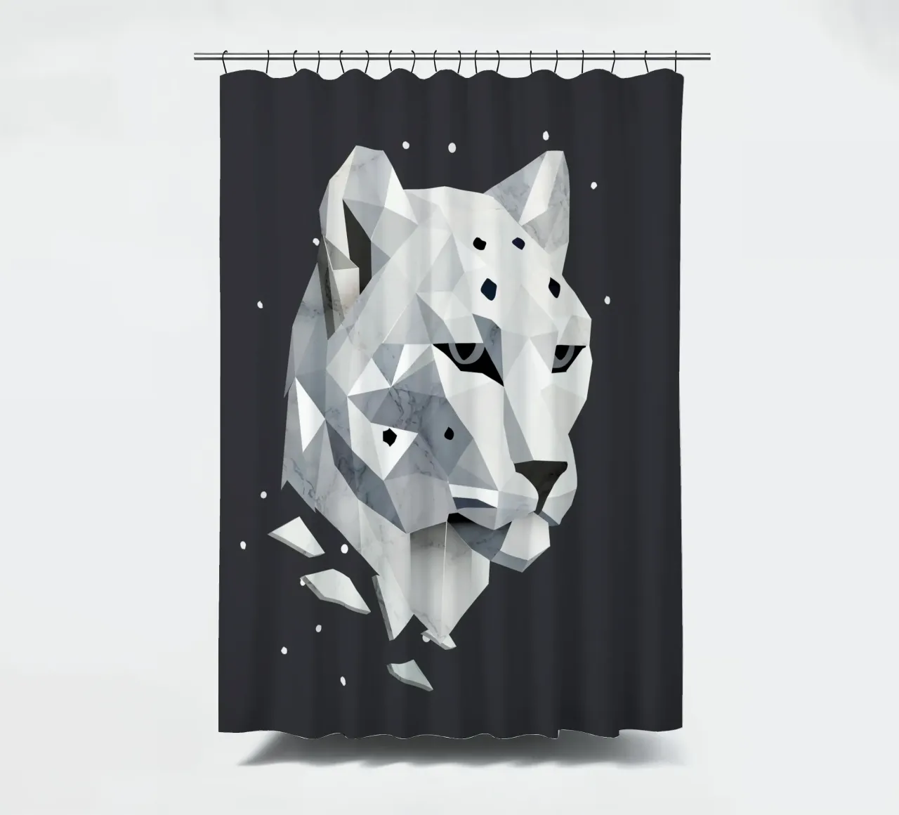 Geometric snow leopard - elegance of the wilderness shower curtain by namosh