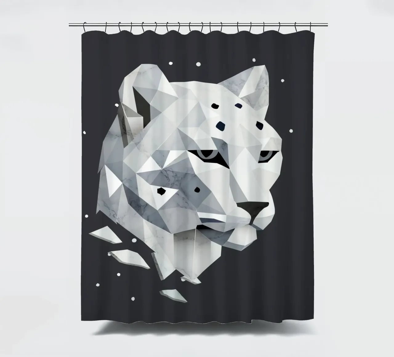Geometric snow leopard - elegance of the wilderness shower curtain by namosh