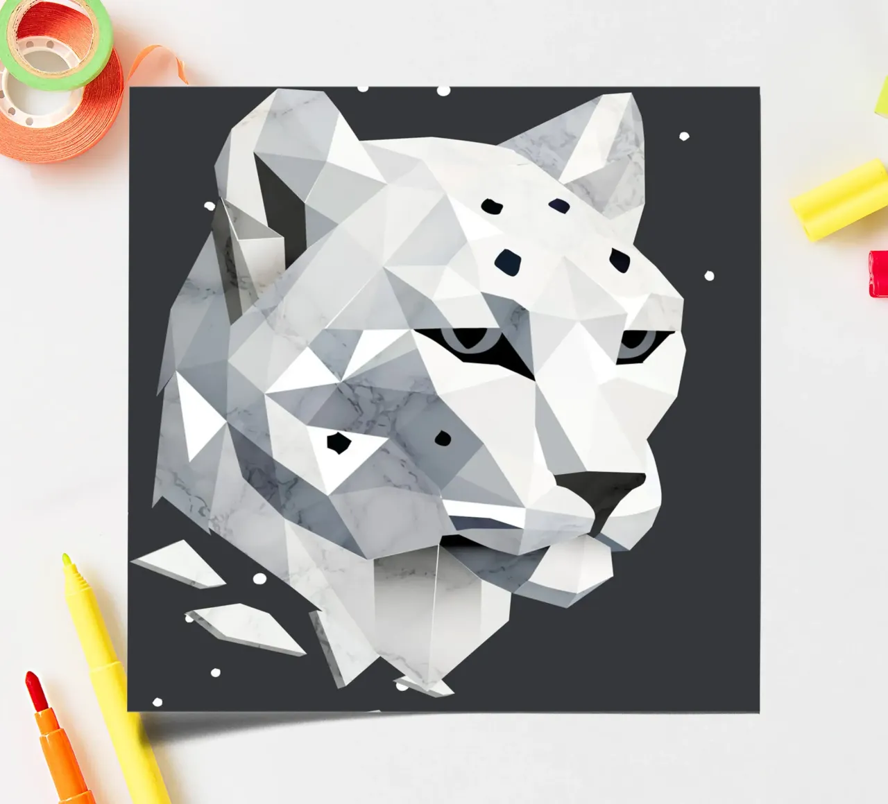 Geometric snow leopard - elegance of the wilderness sticker sheet by namosh