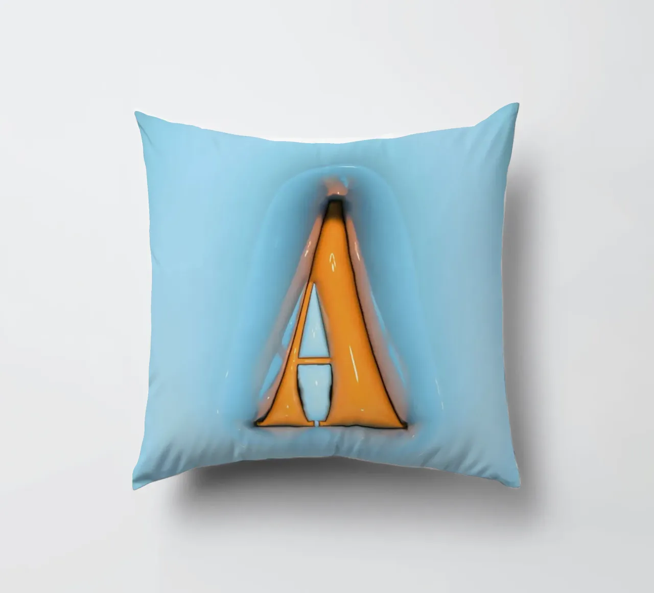Bubblegum Inflate Initials A Blue decorative cushion by Malou-Studio