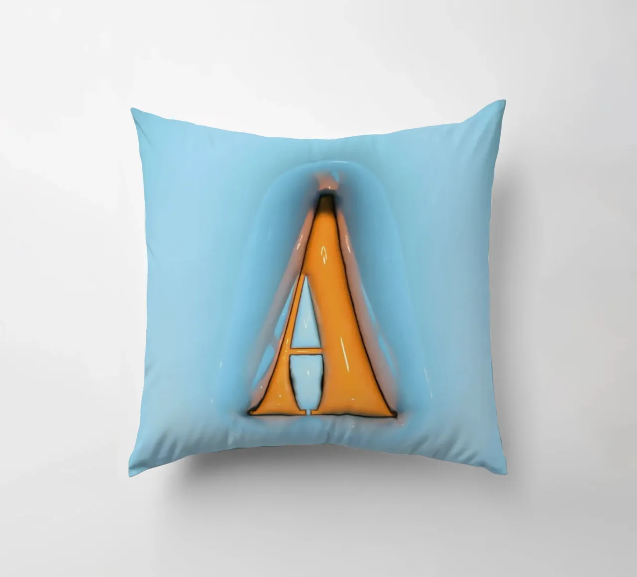 Bubblegum Inflate Initials A Blue decorative cushion by Malou-Studio