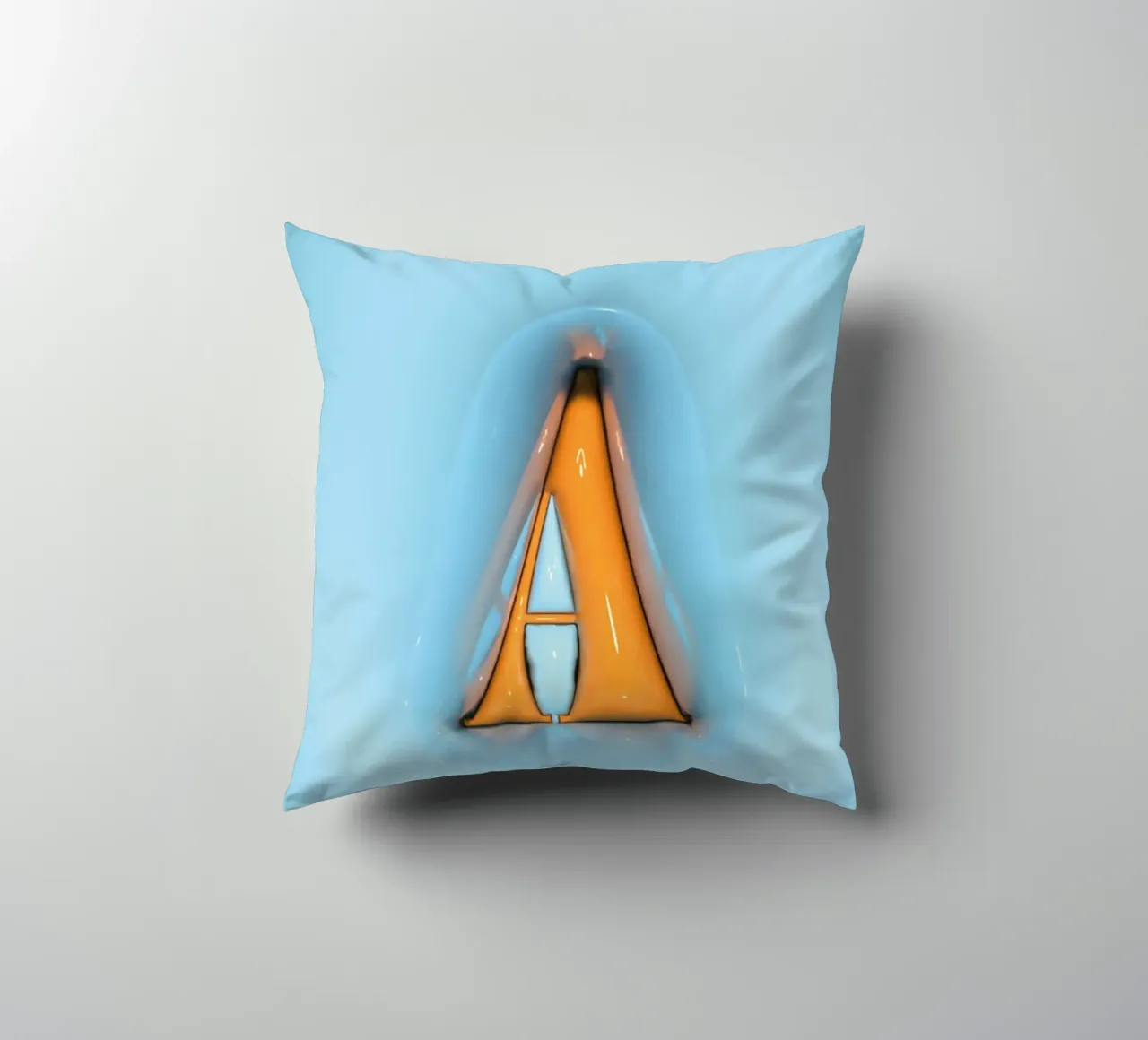 Bubblegum Inflate Initials A Blue decorative cushion by Malou-Studio
