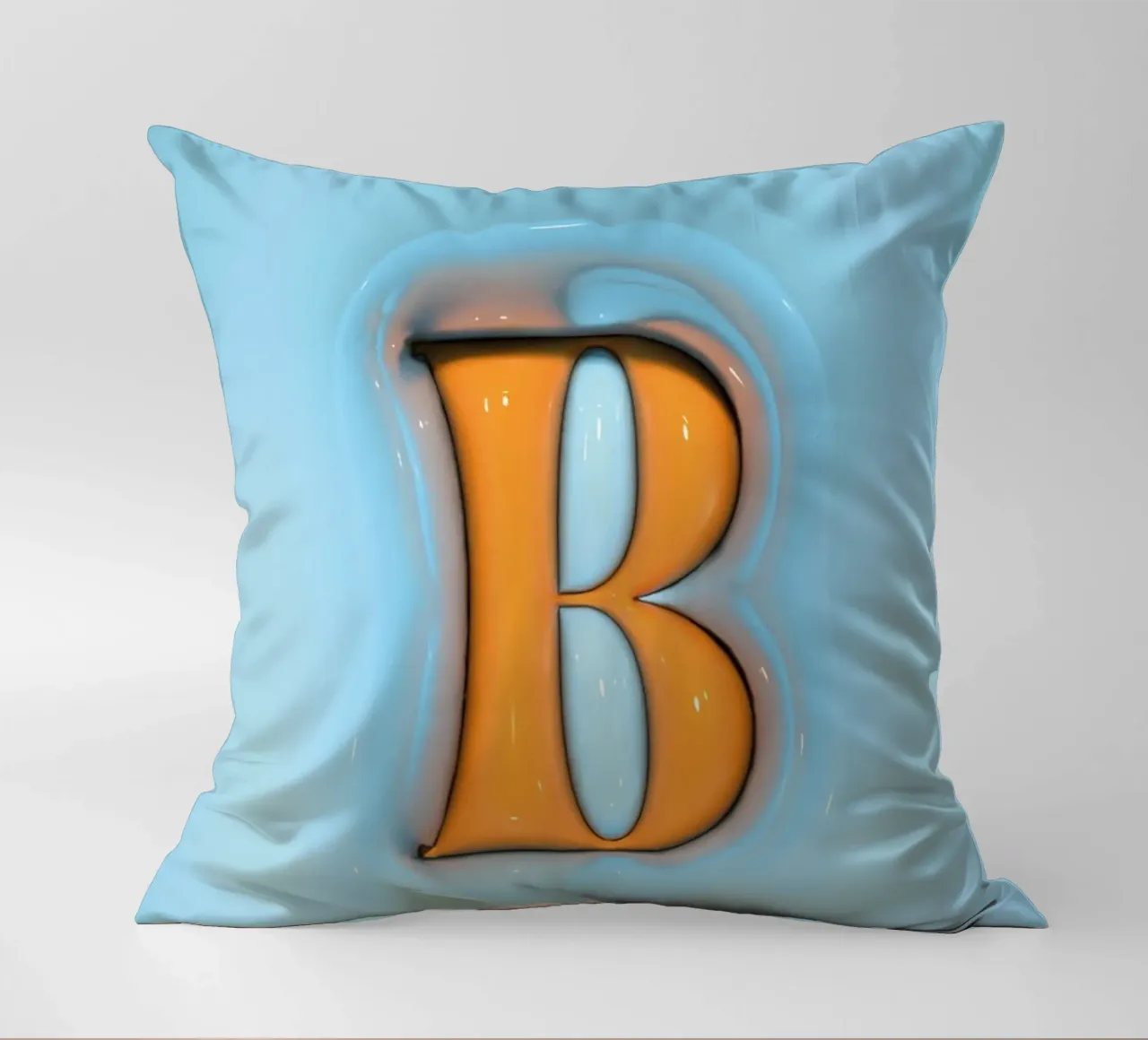 Bubblegum Inflate Initials B Blue decorative cushion by Malou-Studio
