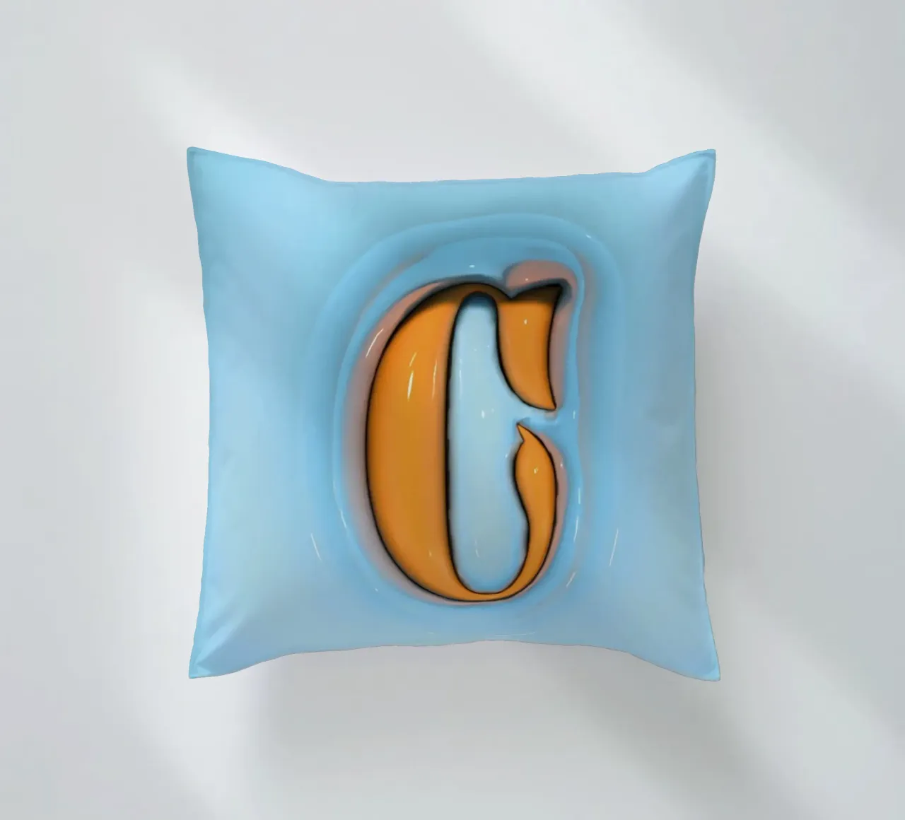 Bubblegum Inflate Initials C Blue decorative cushion by Malou-Studio