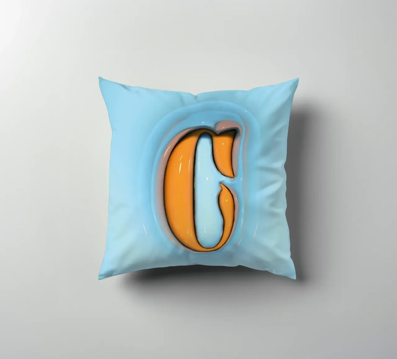 Bubblegum Inflate Initials C Blue decorative cushion by Malou-Studio