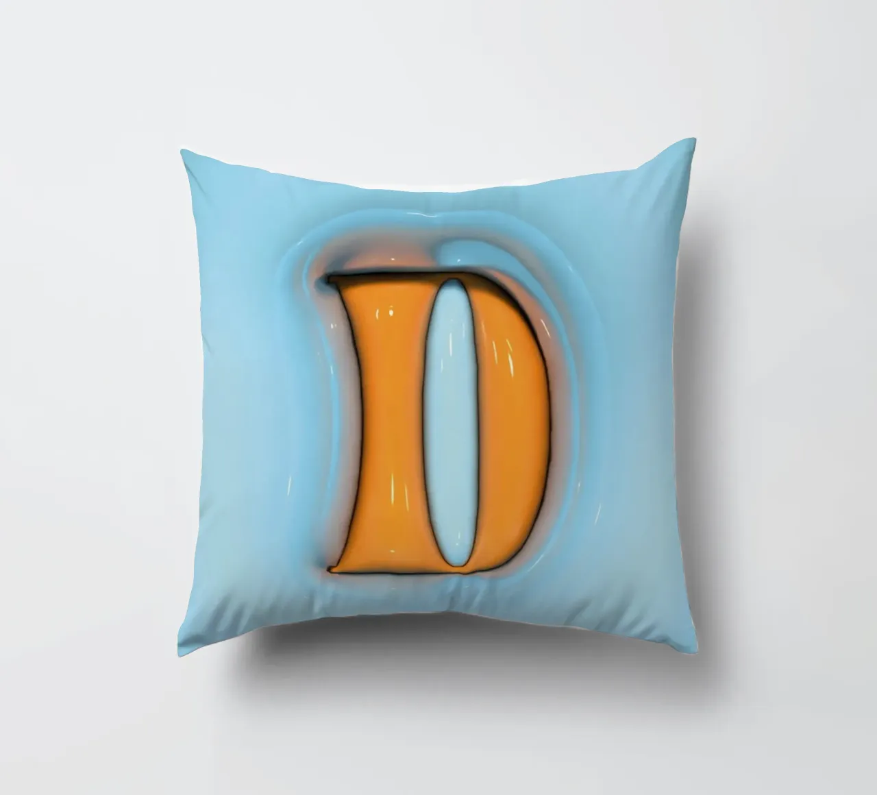 Bubblegum Inflate Initials D Blue decorative cushion by Malou-Studio
