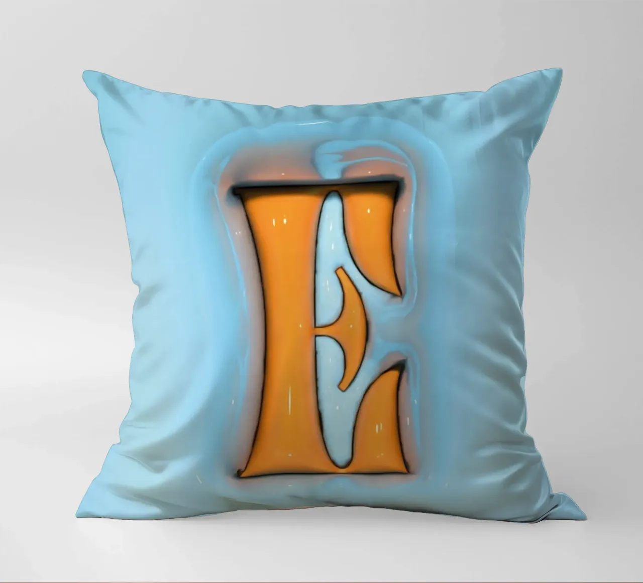 Bubblegum Inflate Initials E Blue decorative cushion by Malou-Studio