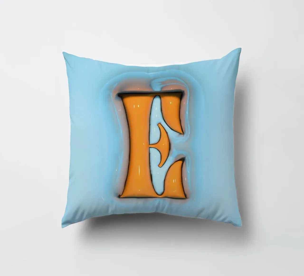 Bubblegum Inflate Initials E Blue decorative cushion by Malou-Studio