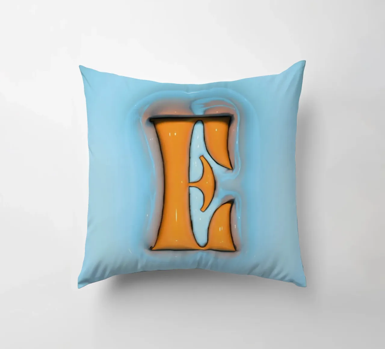 Bubblegum Inflate Initials E Blue decorative cushion by Malou-Studio