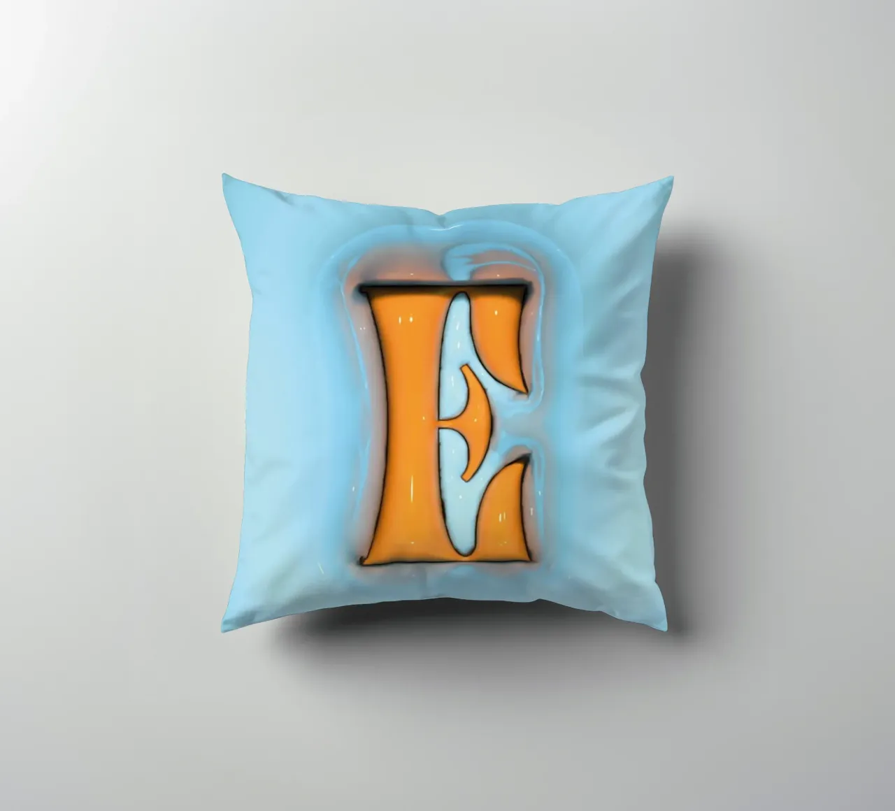 Bubblegum Inflate Initials E Blue decorative cushion by Malou-Studio