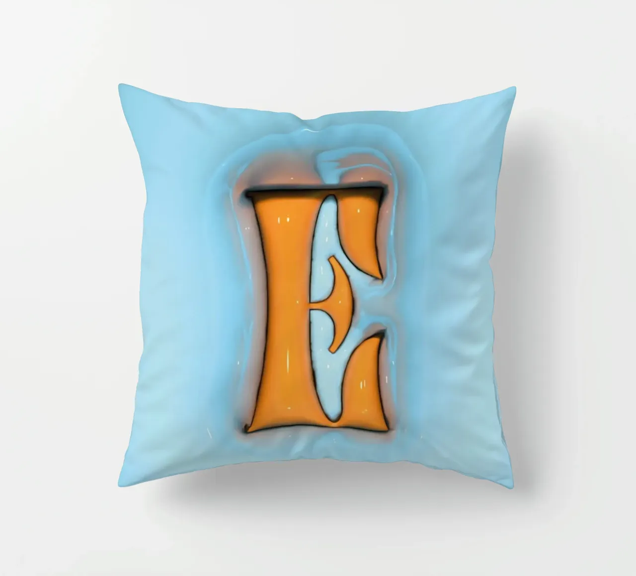 Bubblegum Inflate Initials E Blue decorative cushion by Malou-Studio