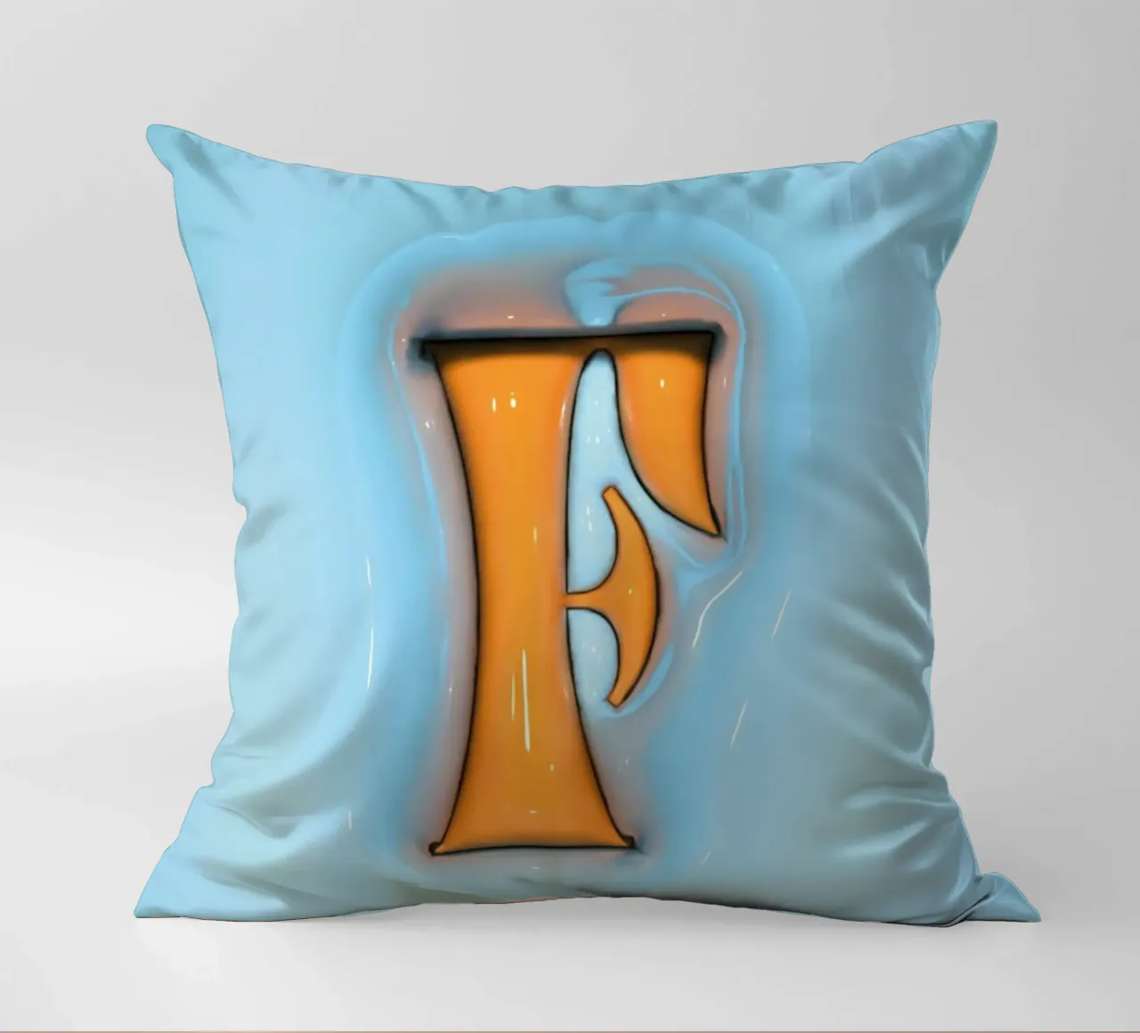 Bubblegum Inflate Initials F Blue decorative cushion by Malou-Studio