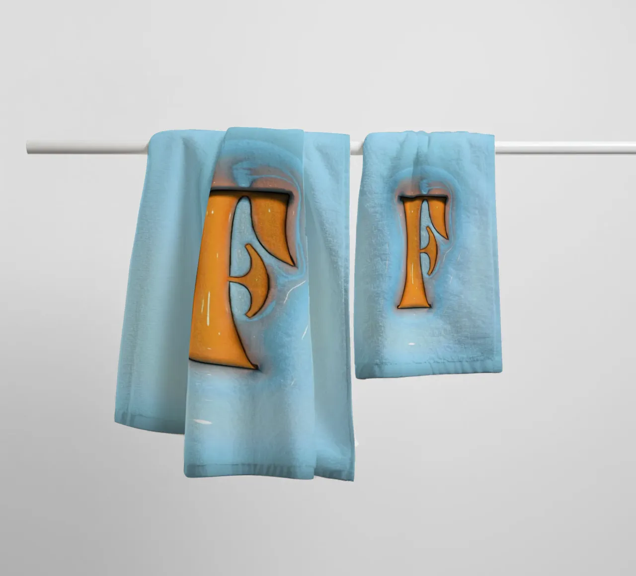 Bubblegum Inflate Initials F Blue towel by Malou-Studio