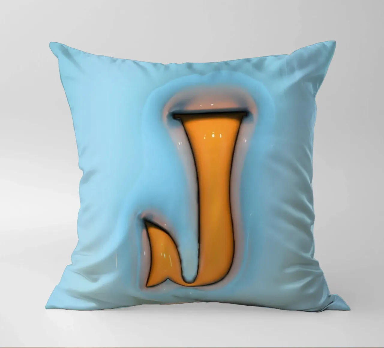 Bubblegum Inflate Initials J Blue decorative cushion by Malou-Studio