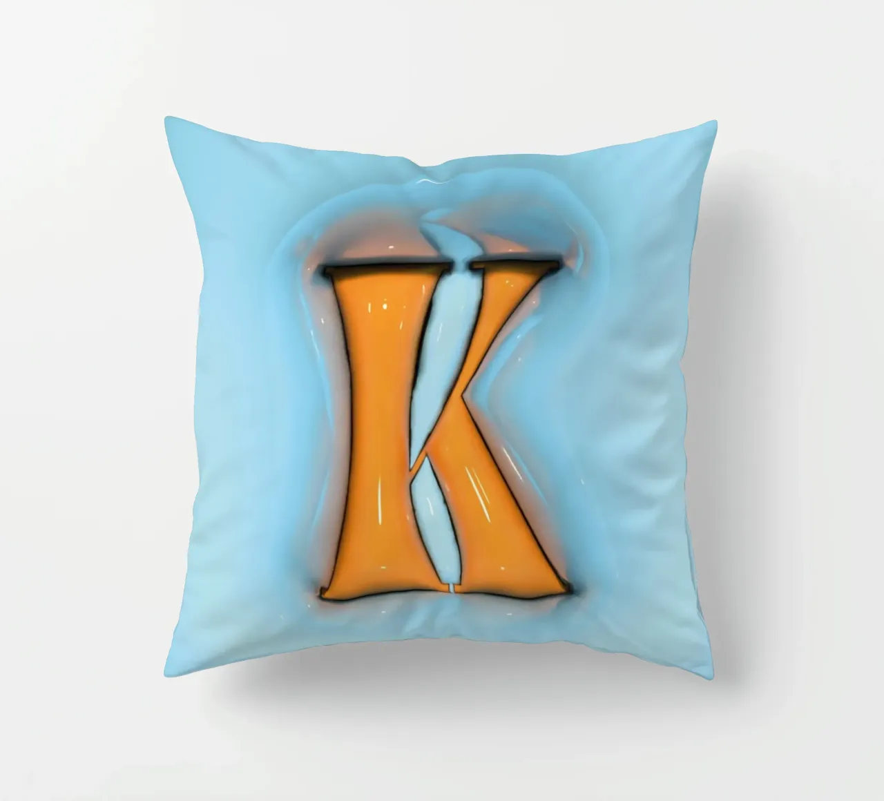 Bubblegum Inflate Initials K Blue decorative cushion by Malou-Studio