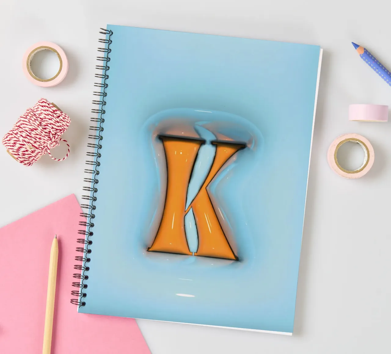 Bubblegum Inflate Initials K Blue spiral notebook by Malou-Studio