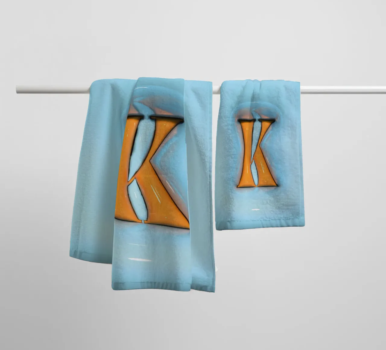 Bubblegum Inflate Initials K Blue towel by Malou-Studio