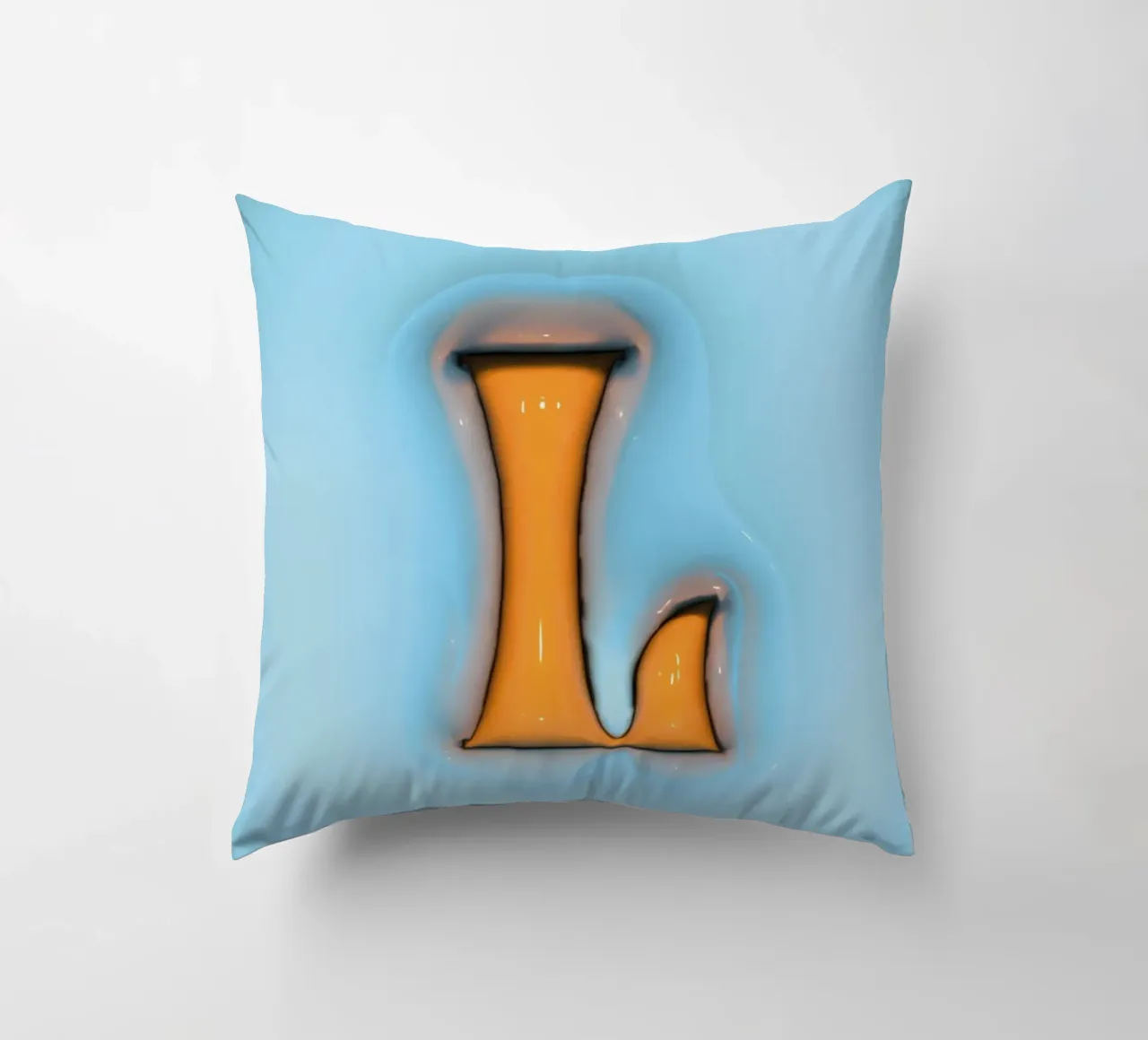Bubblegum Inflate Initials L Blue decorative cushion by Malou-Studio