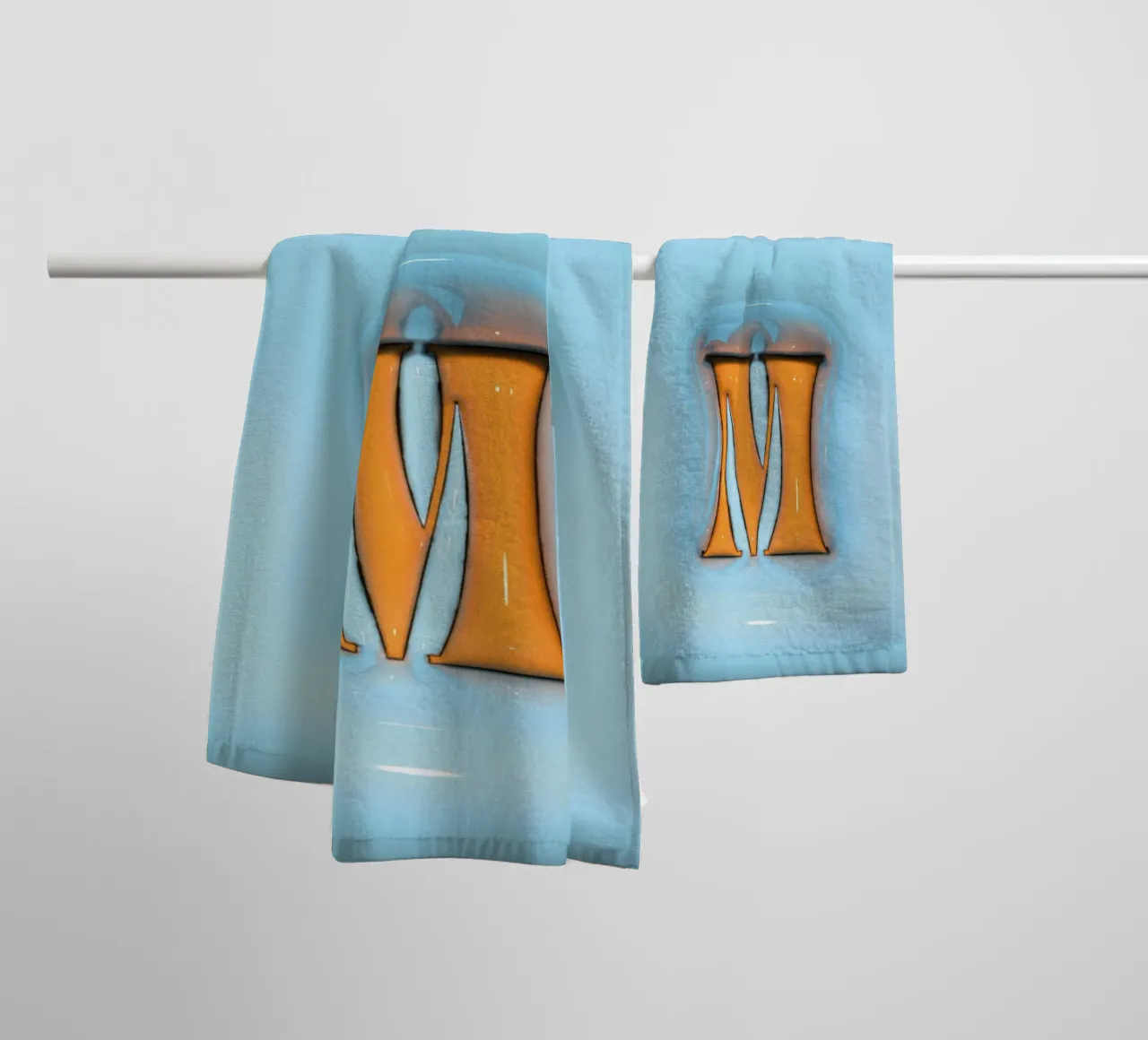 Bubblegum Inflate Initialen M Blau Handtuch von Malou-Studio