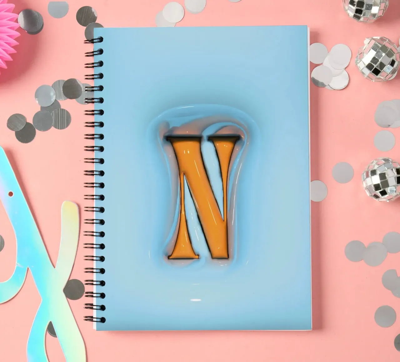Bubblegum Inflate Initials N Blue spiral notebook by Malou-Studio