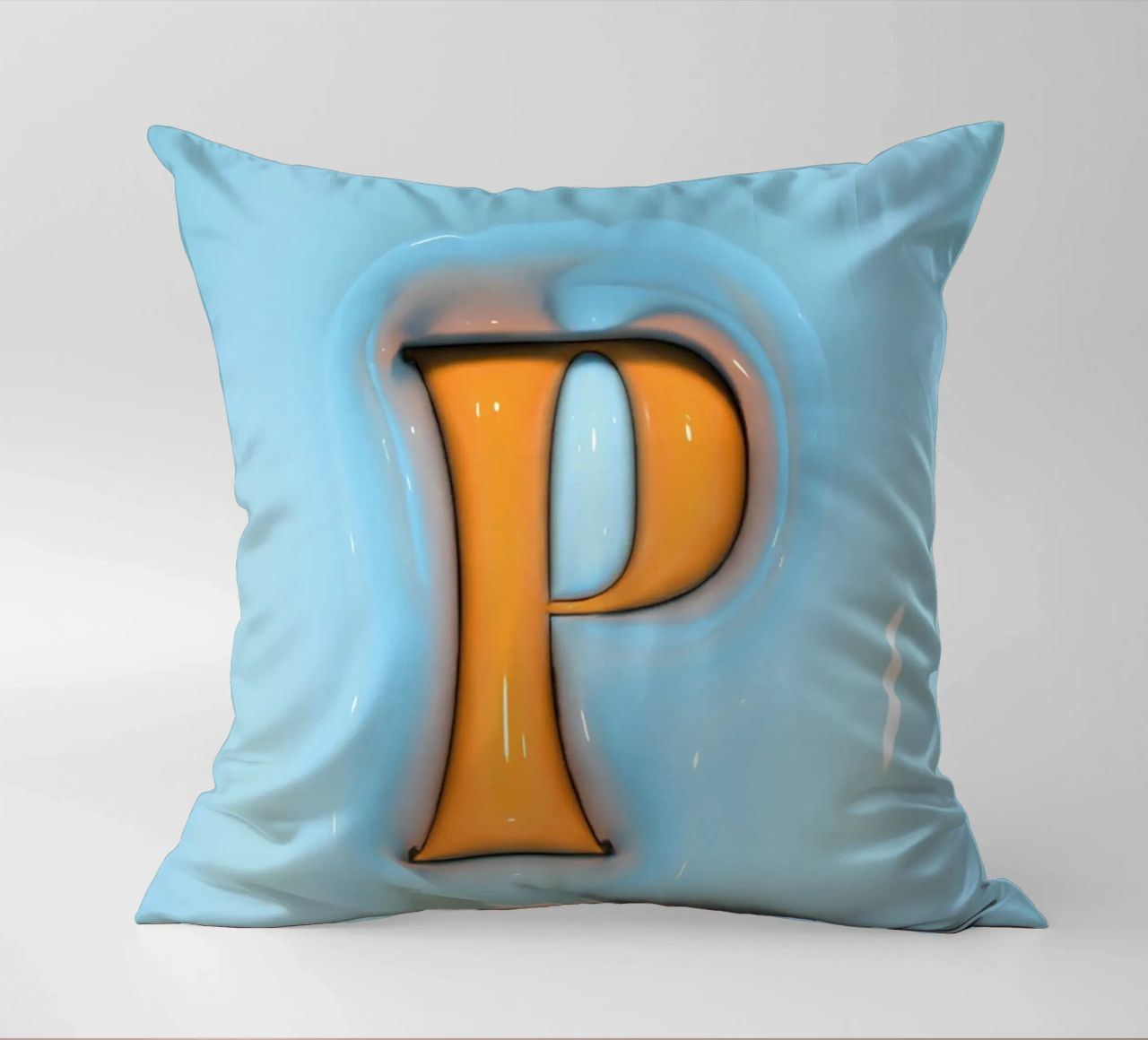 Bubblegum Inflate Initials P Blue decorative cushion by Malou-Studio
