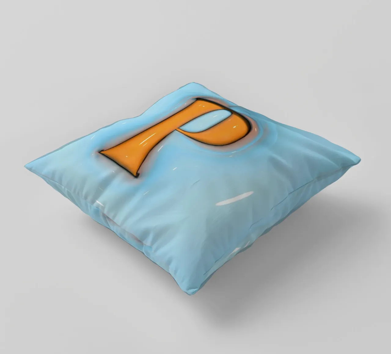 Bubblegum Inflate Initials P Blue decorative cushion by Malou-Studio