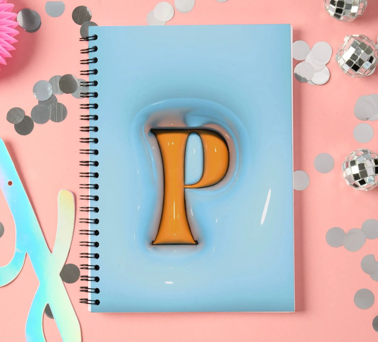 Bubblegum Inflate Initials P Blue spiral notebook by Malou-Studio