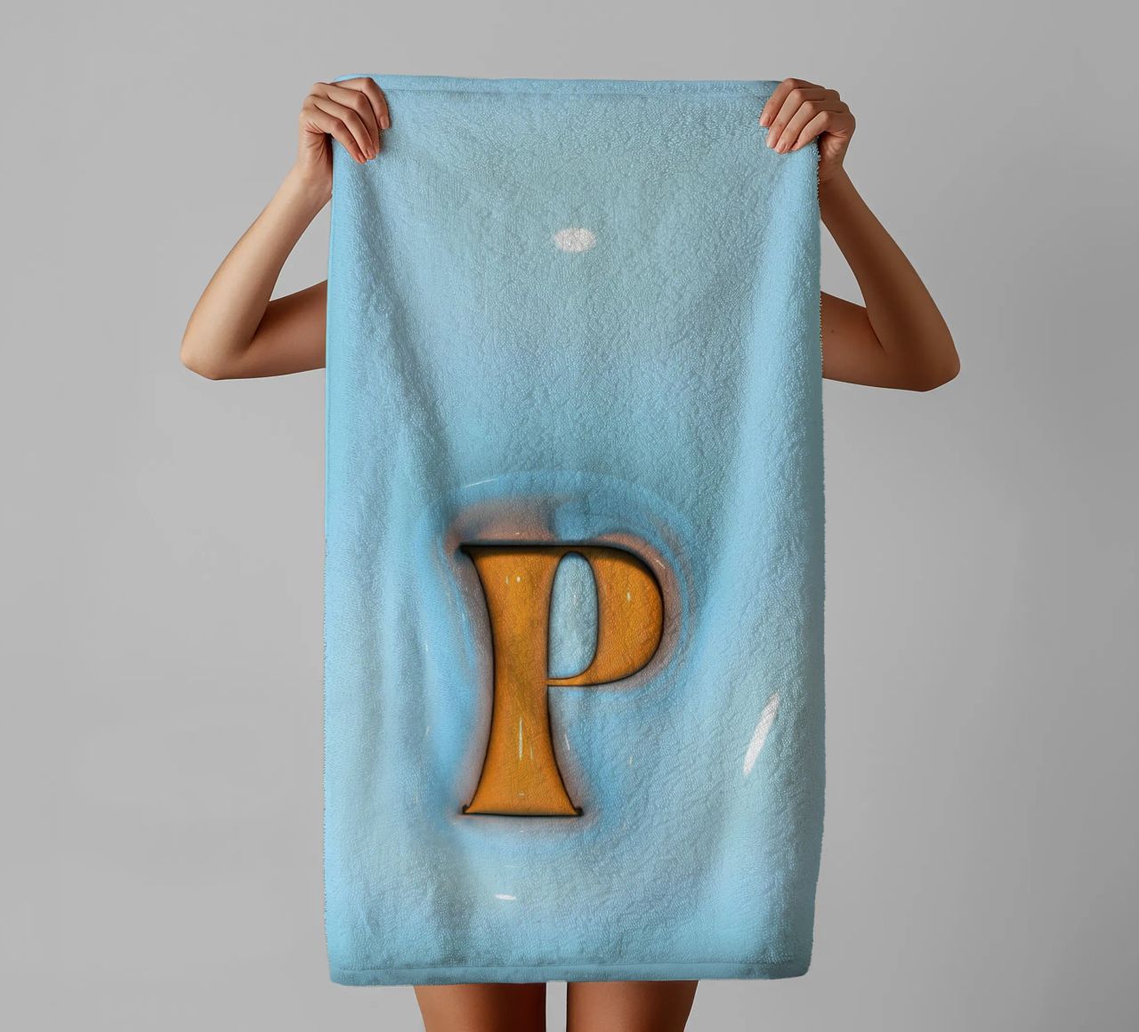 Bubblegum Inflate Initials P Blue towel by Malou-Studio