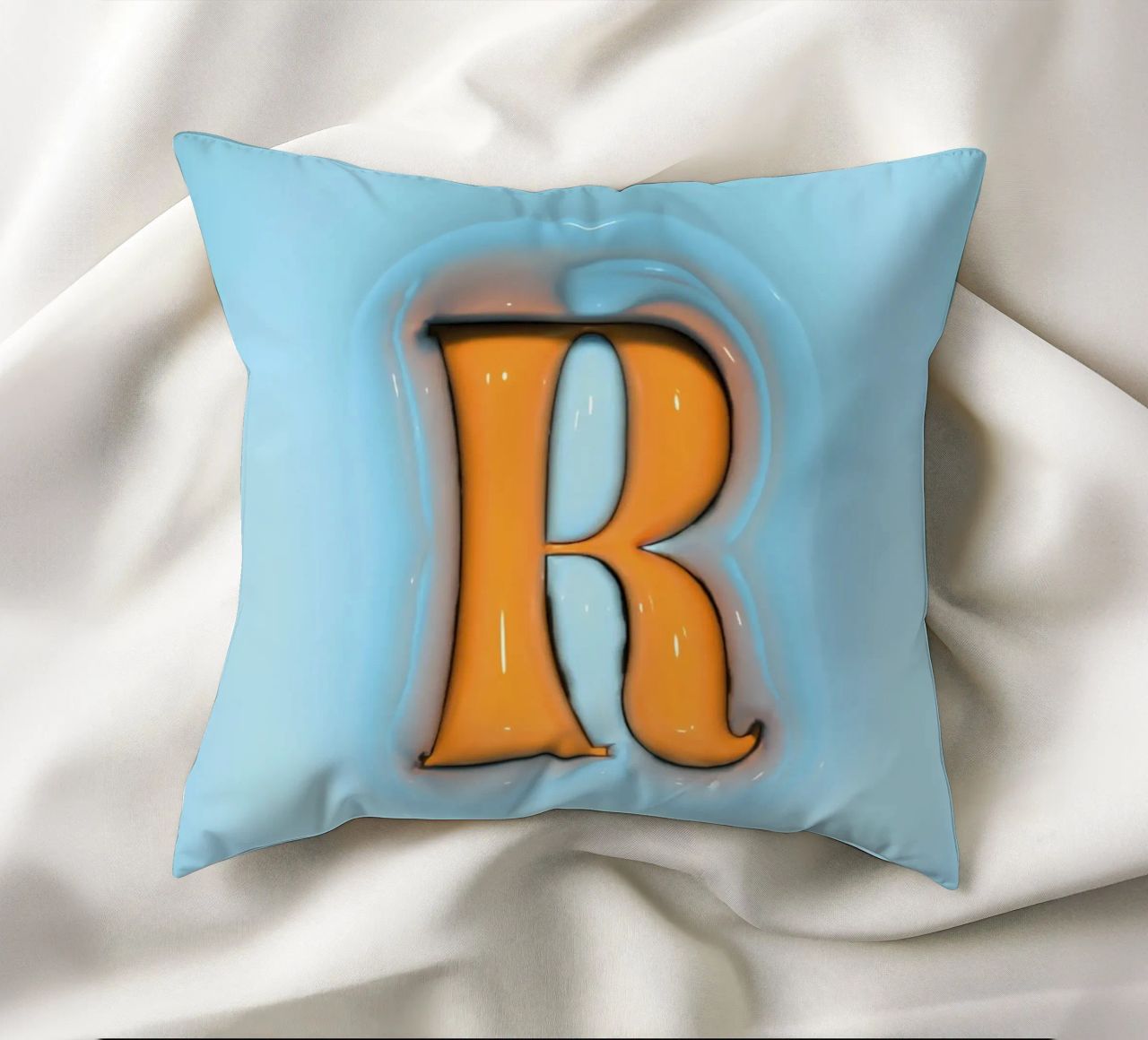 Bubblegum Inflate Initials R Blue decorative cushion by Malou-Studio