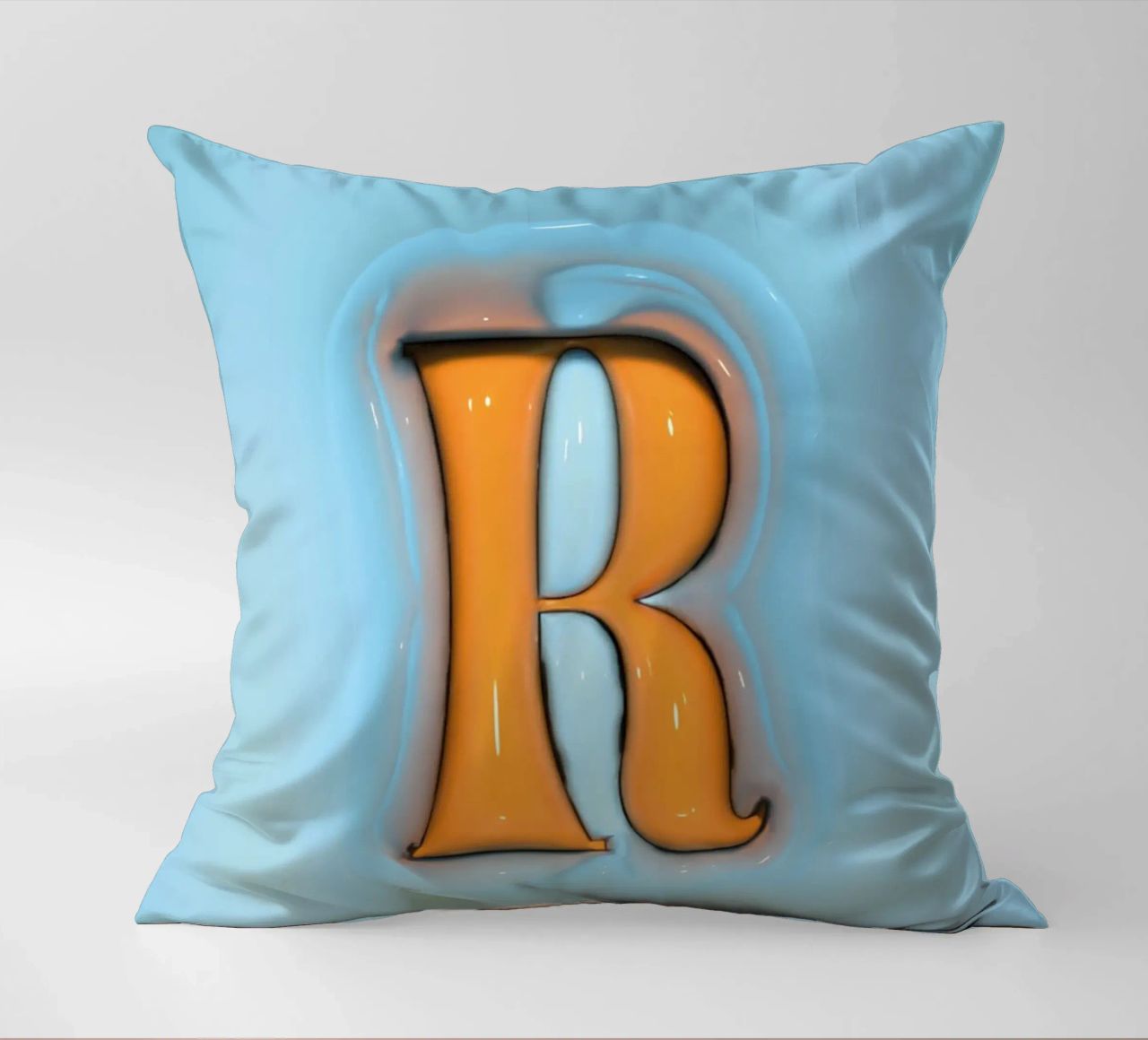Bubblegum Inflate Initials R Blue decorative cushion by Malou-Studio