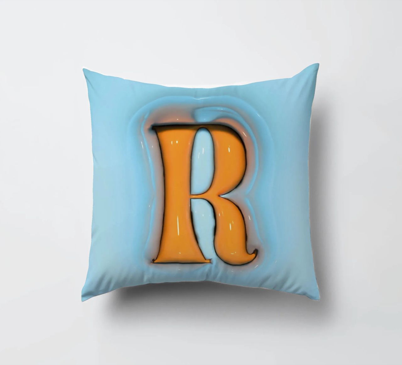 Bubblegum Inflate Initials R Blue decorative cushion by Malou-Studio
