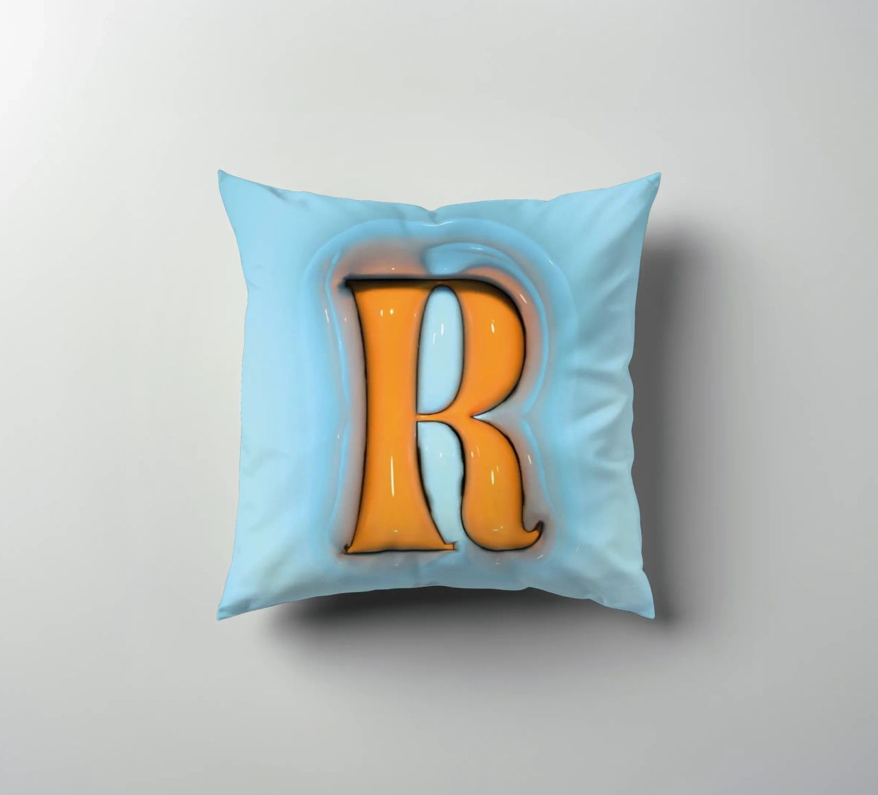 Bubblegum Inflate Initials R Blue decorative cushion by Malou-Studio