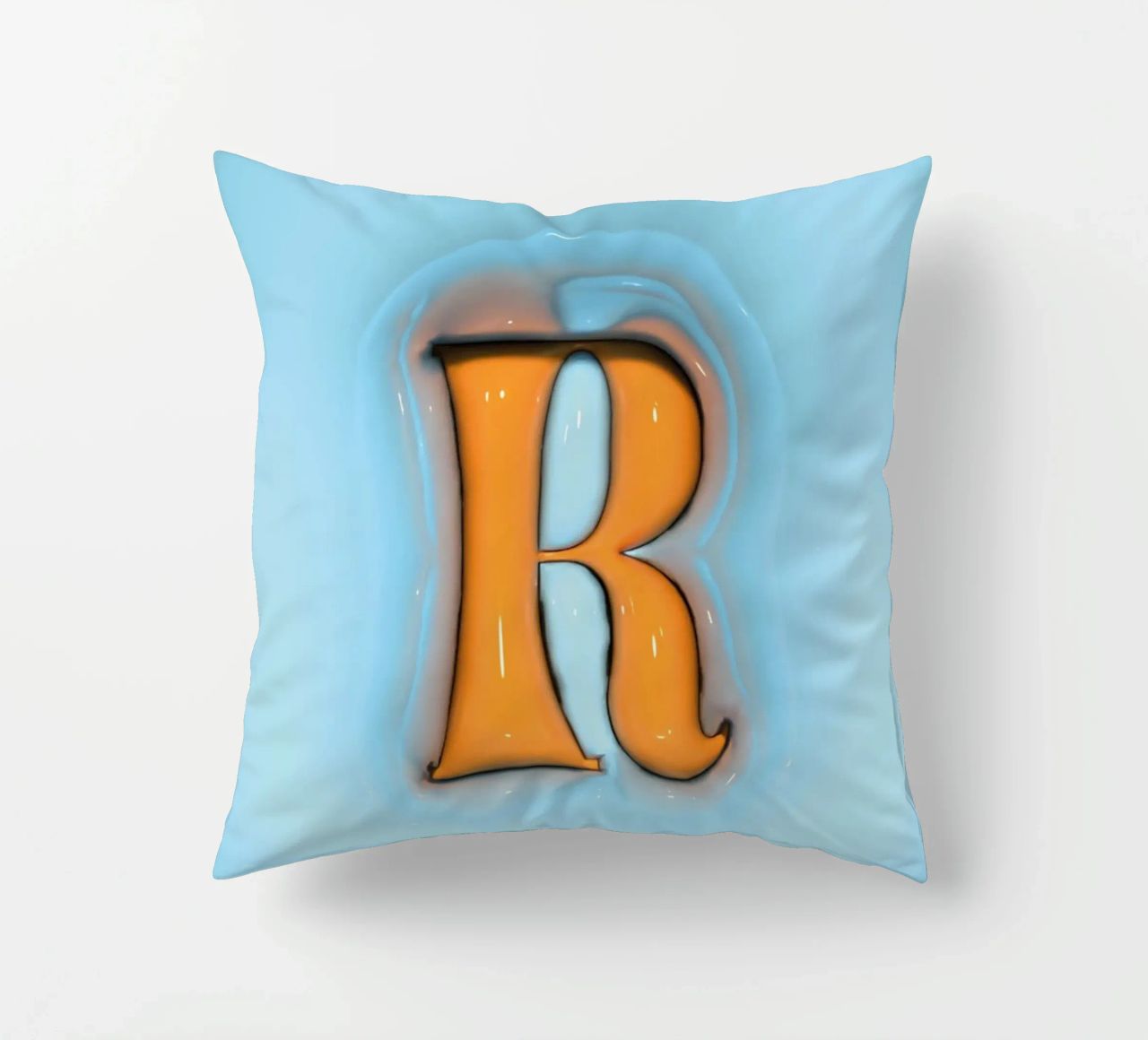 Bubblegum Inflate Initials R Blue decorative cushion by Malou-Studio
