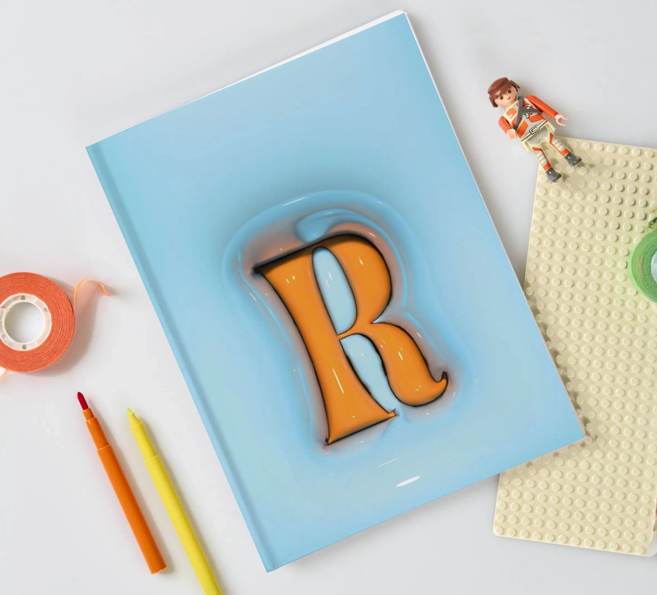 Bubblegum Inflate Initials R Blue notebook by Malou-Studio
