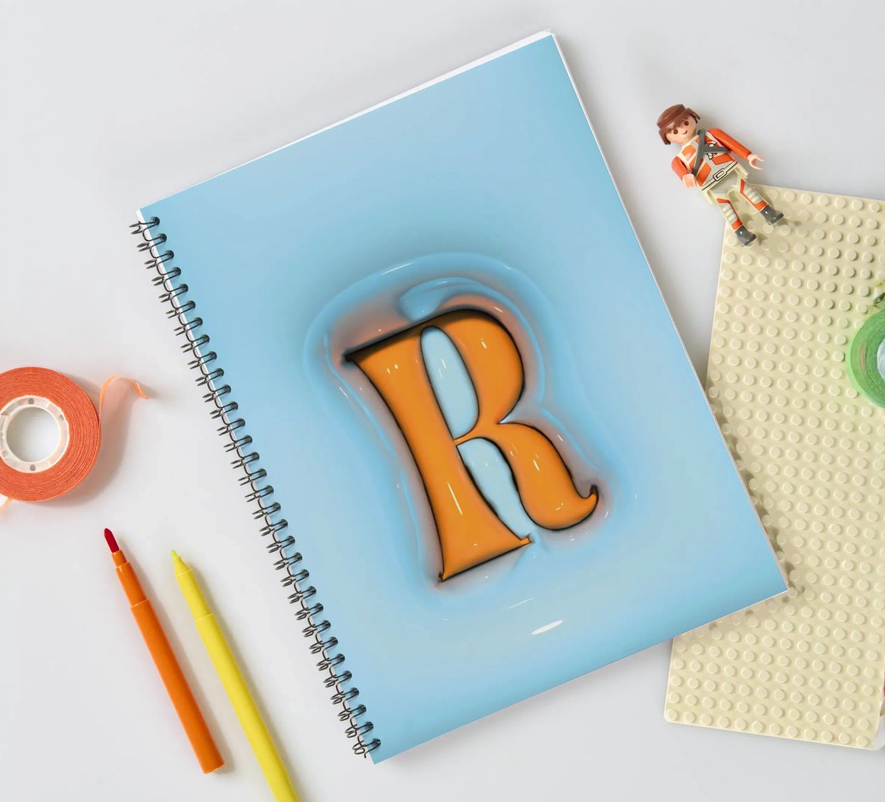 Bubblegum Inflate Initials R Blue spiral notebook by Malou-Studio