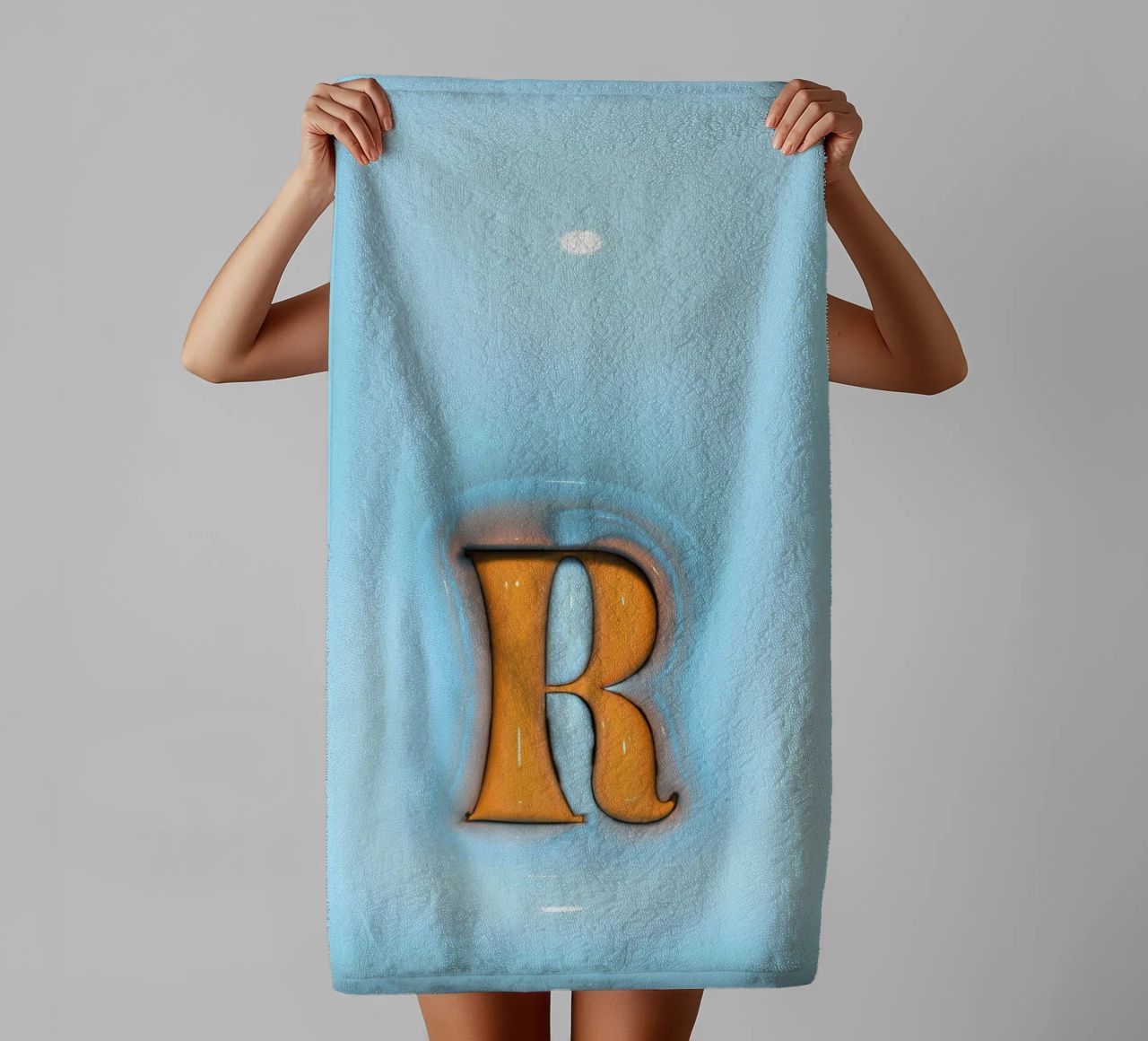 Bubblegum Inflate Initials R Blue towel by Malou-Studio