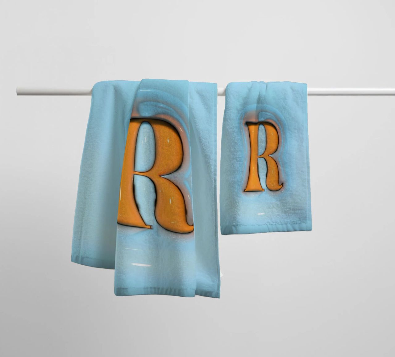 Bubblegum Inflate Initials R Blue towel by Malou-Studio