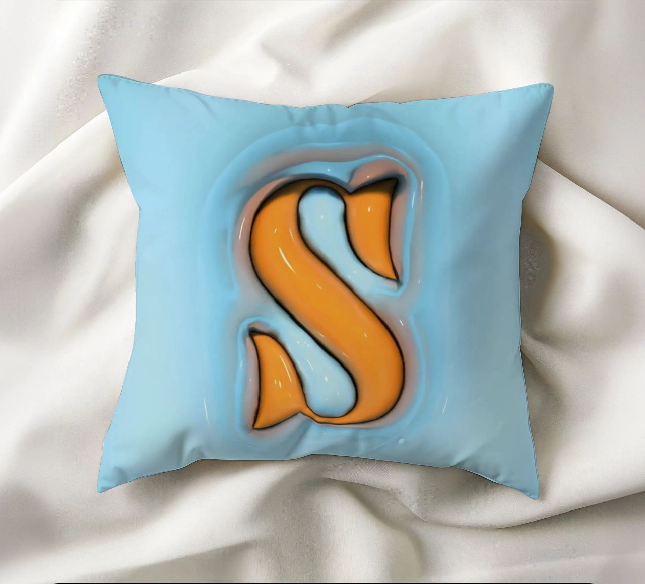 Bubblegum Inflate Initials S Blue decorative cushion by Malou-Studio