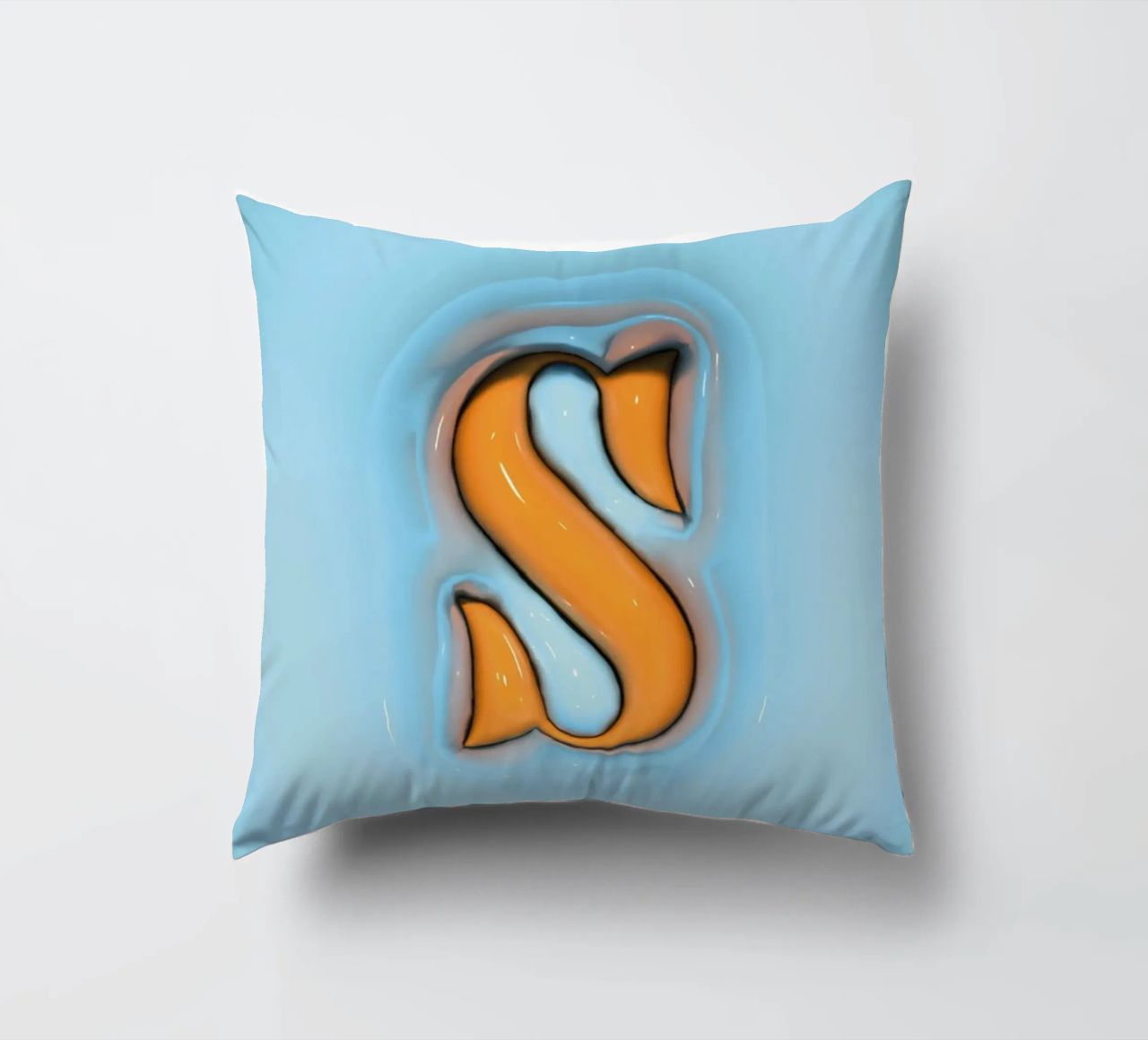 Bubblegum Inflate Initials S Blue decorative cushion by Malou-Studio