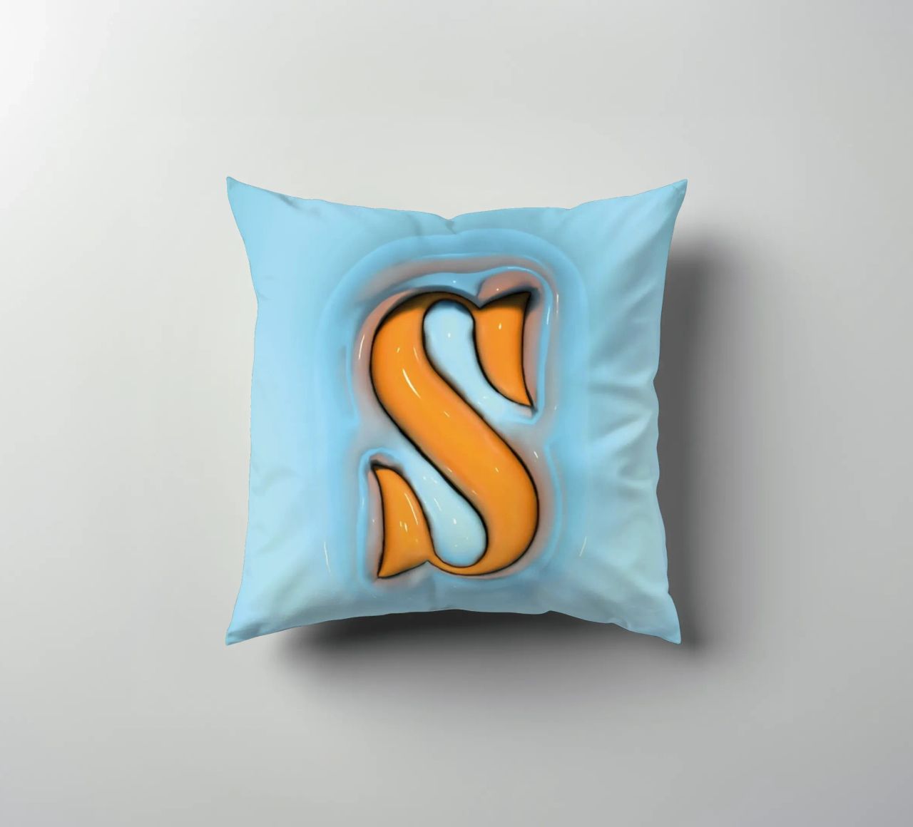 Bubblegum Inflate Initials S Blue decorative cushion by Malou-Studio
