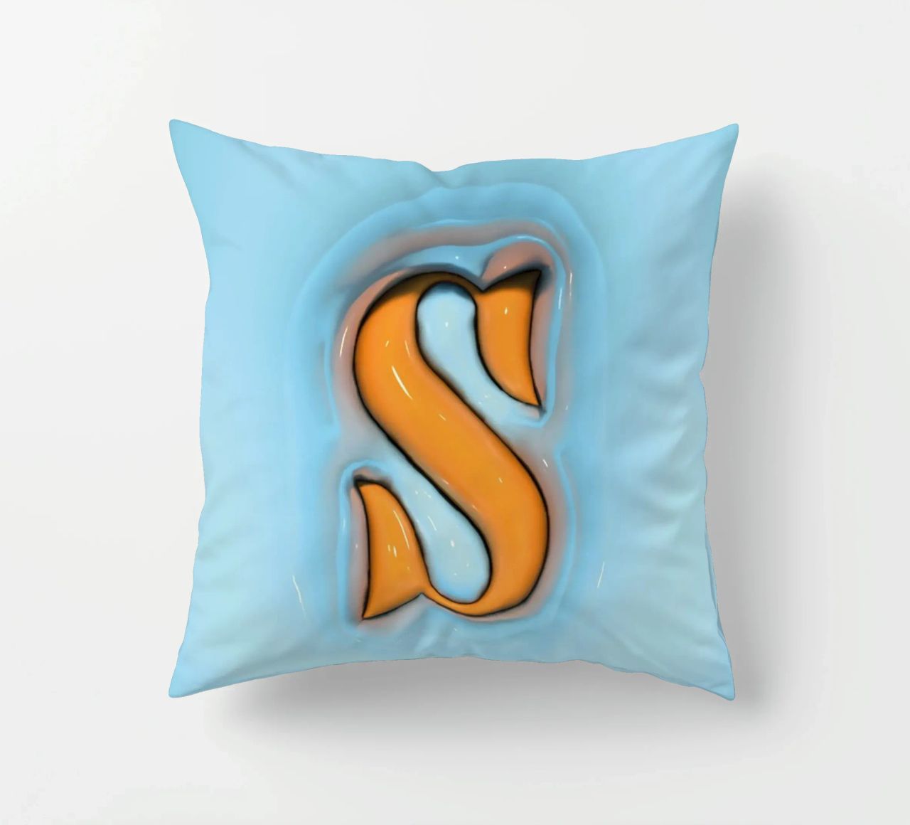 Bubblegum Inflate Initials S Blue decorative cushion by Malou-Studio