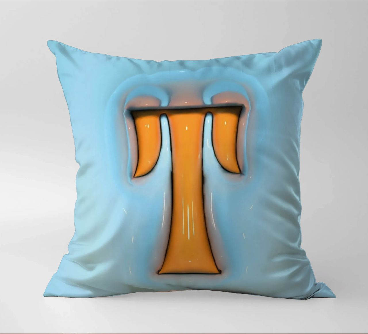 Bubblegum Inflate Initials T Blue decorative cushion by Malou-Studio