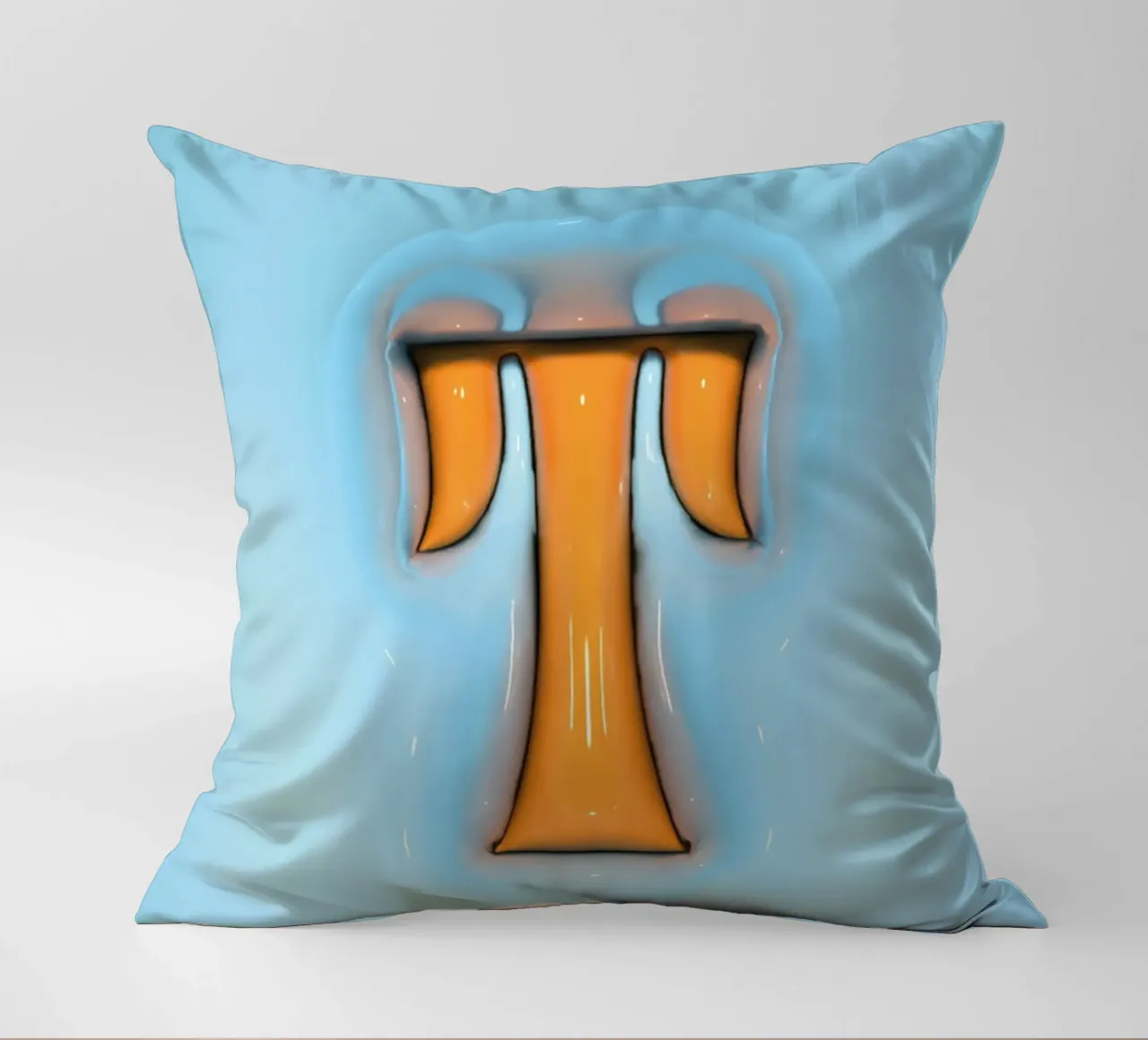 Bubblegum Inflate Initials T Blue decorative cushion by Malou-Studio