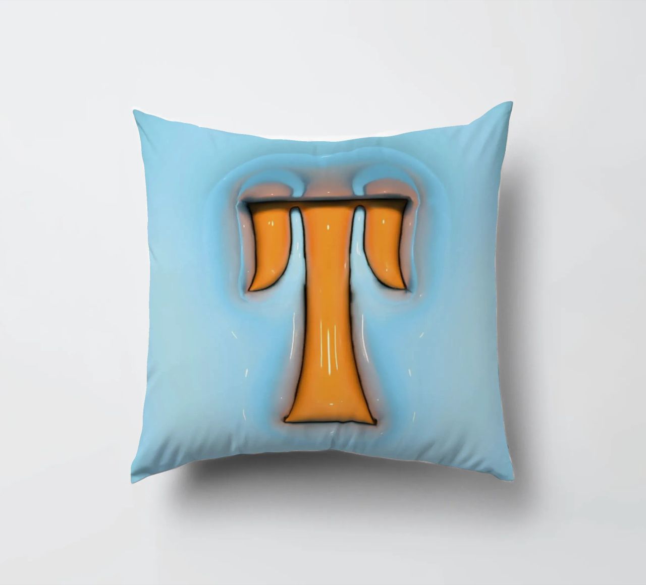 Bubblegum Inflate Initials T Blue decorative cushion by Malou-Studio