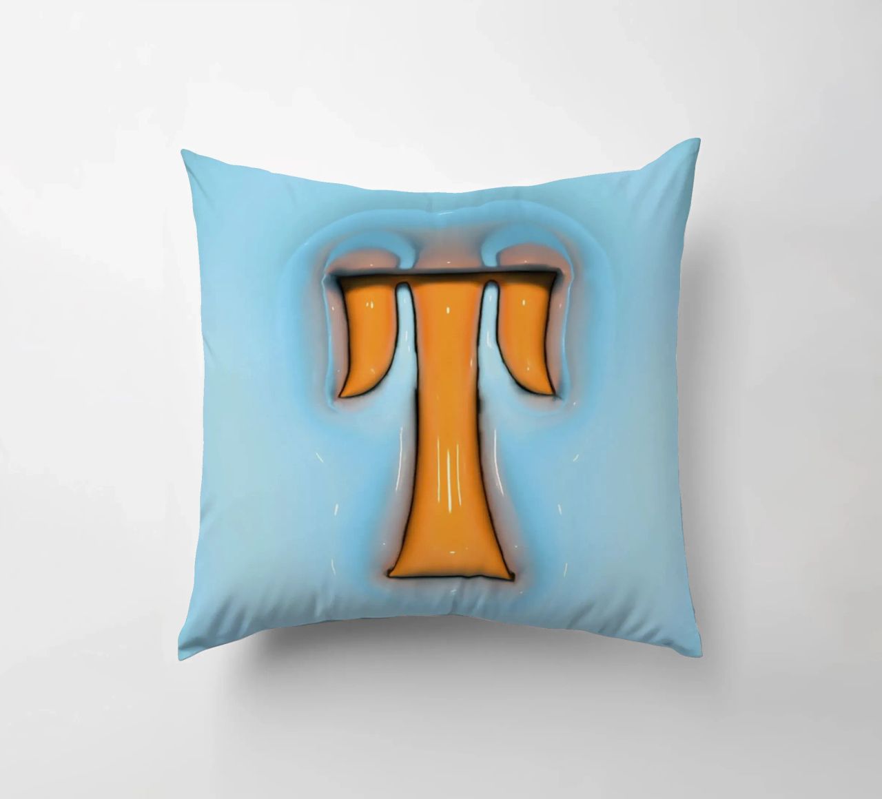Bubblegum Inflate Initials T Blue decorative cushion by Malou-Studio