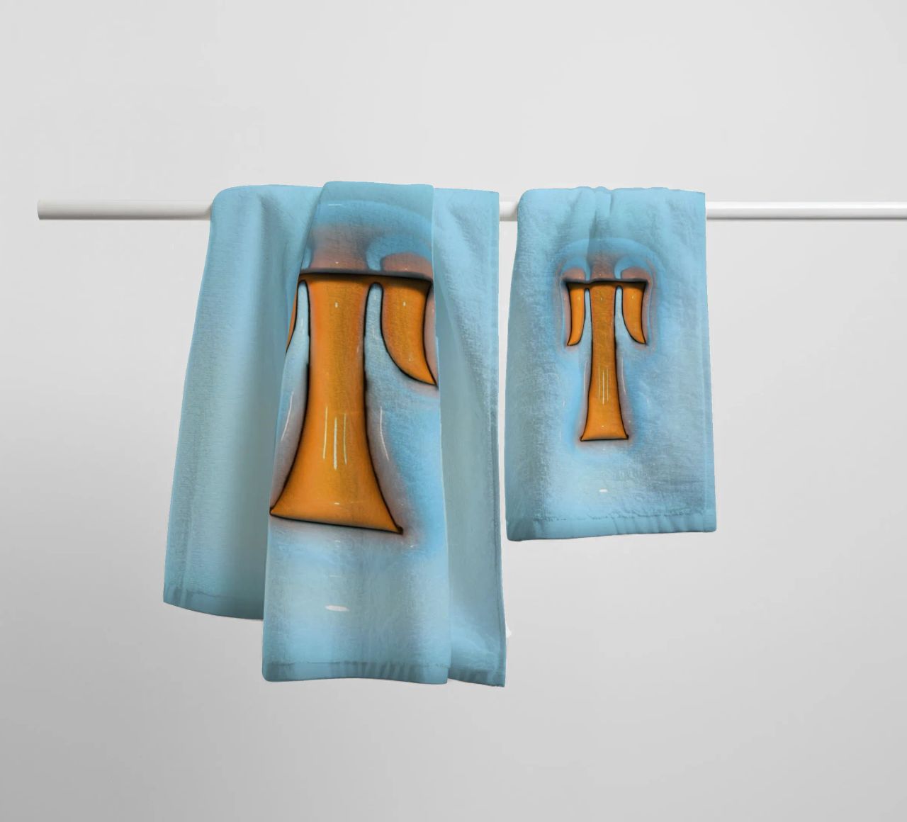 Bubblegum Inflate Initials T Blue towel by Malou-Studio